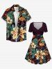 Plus Size Flamingo Hibiscus Flower Tropical Leaf Print Cinched Hawaii Dress -  