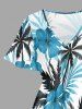 Plus Size Hibiscus Flower Leaf Coconut Tree Print Split Hawaii Midi Dress -  