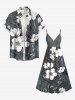 Robe à bretelles croisées à imprimé floral et feuilles grande taille, style hawaïen - Gris Foncé 2X