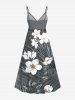 Robe à bretelles croisées à imprimé floral et feuilles grande taille, style hawaïen - Gris Foncé 4X
