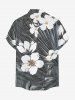 Chemise hawaïenne grande taille à imprimé floral et feuilles, boutons et poche pour homme - Gris Foncé 2XL