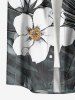 Chemise hawaïenne grande taille à imprimé floral et feuilles, boutons et poche pour homme - Gris Foncé 2XL