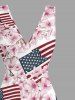 Robe hawaïenne à imprimé floral et drapeau américain patriotique, à volants et fente cache-cœur - Rose clair M