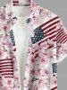 Patriotic American Flag Flowers Print Buttons Pocket Hawaii Shirt For Men -  