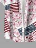 Patriotic American Flag Flowers Print Buttons Pocket Hawaii Shirt For Men -  