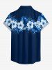 Chemise hawaïenne pour femme, à imprimé de feuilles tropicales et fleurs d'hibiscus, boutons et poches. - Bleu profond M