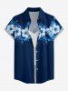Chemise hawaïenne pour femme, à imprimé de feuilles tropicales et fleurs d'hibiscus, boutons et poches. - Bleu profond M