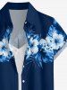 Chemise hawaïenne pour femme, à imprimé de feuilles tropicales et fleurs d'hibiscus, boutons et poches. - Bleu profond M