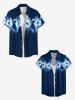 Chemise hawaïenne pour femme, à imprimé de feuilles tropicales et fleurs d'hibiscus, boutons et poches. - Bleu profond 2XL