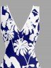 Robe hawaïenne à imprimé feuilles de cocotier, volants et fente cache-cœur - Bleu profond XS