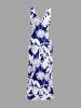 Robe hawaïenne à imprimé feuilles de cocotier, volants et fente cache-cœur - Bleu profond XS