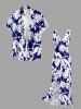 Robe hawaïenne à imprimé feuilles de cocotier, volants et fente cache-cœur - Bleu profond XS