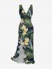 Robe hawaïenne à imprimé floral tropical et feuilles, à volants et fente cache-cœur - Vert profond XS