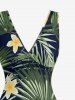 Robe hawaïenne à imprimé floral tropical et feuilles, à volants et fente cache-cœur - Vert profond XS