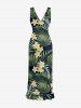 Robe hawaïenne à imprimé floral tropical et feuilles, à volants et fente cache-cœur - Vert profond XXXL
