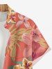 Chemise hawaïenne grande taille pour homme, à imprimé floral tropical et feuilles d'hibiscus, boutons et poche. - CORAL ROSE 2XL