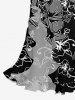 Robe hawaïenne à imprimé feuilles et fleurs d'hibiscus, volants et fente cache-cœur - Noir XL