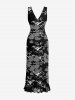 Robe hawaïenne à imprimé feuilles et fleurs d'hibiscus, volants et fente cache-cœur - Noir XL