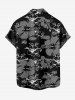 Chemise hawaïenne grande taille pour homme, à imprimé feuilles d'hibiscus, boutons et poche. - Noir 2XL