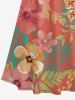 Robe longue hawaïenne à imprimé floral d'hibiscus et feuilles tropicales, épaules dénudées et croisée, grande taille - CORAL ROSE XS