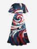 Robe midi fendue grande taille à imprimé drapeau américain patriotique - Bleu XS