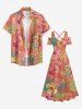 Robe longue hawaïenne à imprimé floral d'hibiscus et feuilles tropicales, épaules dénudées et croisée, grande taille - CORAL ROSE 4X