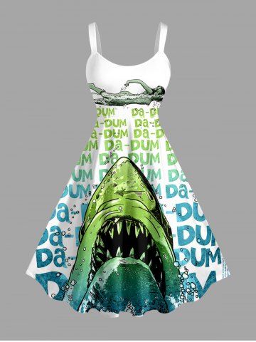 Plus Size Shark Swimmer Letters Print Hawaii Tank Dress - GREEN - L