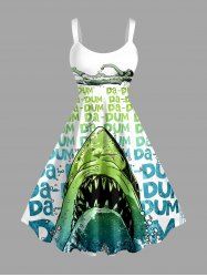 Robe débardeur hawaïenne imprimée requin nageur grande taille - Vert 1X