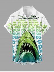 Shark Swimmer Letters Print Buttons Pocket Hawaii Shirt For Men -  