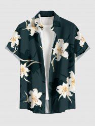 Chemise hawaïenne grande taille pour homme, à imprimé feuilles d'hibiscus, boutons et poche. - Bleu profond S