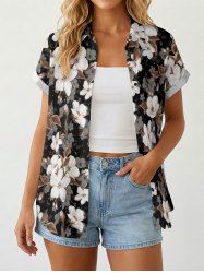 Chemise hawaïenne pour femme à imprimé floral et feuilles ombré - Café profond 2XL