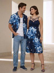 Flowers Galaxy Glitter 3D Print Matching Hawaii Beach Outfit For Couples -  