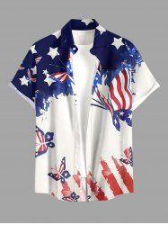 Chemise à boutons et poches pour homme, grande taille, imprimé papillons et drapeau américain patriotique, pour homme - Bleu S