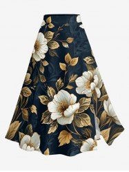 Flower Leaf Print Hawaii Split A Line Skirt -  