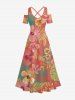 Ensemble de plage hawaïen assorti pour couples, imprimé feuilles tropicales et fleurs d'hibiscus, grandes tailles - CORAL ROSE 