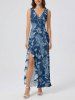 Tenue de plage hawaïenne assortie pour couples, imprimée branches, feuilles et fleurs - Bleu profond 