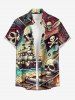 Tenue de plage assortie grande taille pour couples, motif voilier pirate à tête de mort et vagues, idéale pour une croisière à Hawaï. - Noir 
