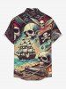 Tenue de plage assortie grande taille pour couples, motif voilier pirate à tête de mort et vagues, idéale pour une croisière à Hawaï. - Noir 