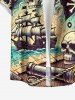 Tenue de plage assortie grande taille pour couples, motif voilier pirate à tête de mort et vagues, idéale pour une croisière à Hawaï. - Noir 