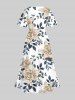 Flower Leaf Branch Print Plus Size Matching Hawaii Beach Outfit For Couples -  