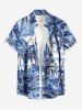 Matching Hawaii Shirt and Romper Beach Outfit Coconut Tree Seascape Building Print For Couples -  