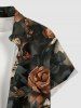 Chemise hawaïenne à imprimé tête de mort, fleurs et feuilles, grande taille, poche boutonnée, pour hommes - Noir L