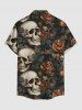 Chemise hawaïenne à imprimé tête de mort, fleurs et feuilles, grande taille, poche boutonnée, pour hommes - Noir L