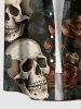 Chemise hawaïenne à imprimé tête de mort, fleurs et feuilles, grande taille, poche boutonnée, pour hommes - Noir L