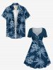 Robe hawaïenne grande taille à imprimé tropical feuilles de cocotier et fleurs d'hibiscus, cintrée - Bleu profond XS
