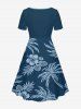 Robe hawaïenne grande taille à imprimé tropical feuilles de cocotier et fleurs d'hibiscus, cintrée - Bleu profond XS