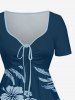 Robe hawaïenne grande taille à imprimé tropical feuilles de cocotier et fleurs d'hibiscus, cintrée - Bleu profond XS