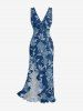 Robe hawaïenne à imprimé floral et branches, fendue et à volants - Bleu profond XS