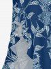 Robe hawaïenne à imprimé floral et branches, fendue et à volants - Bleu profond XS