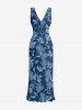 Robe hawaïenne à imprimé floral et branches, fendue et à volants - Bleu profond XS